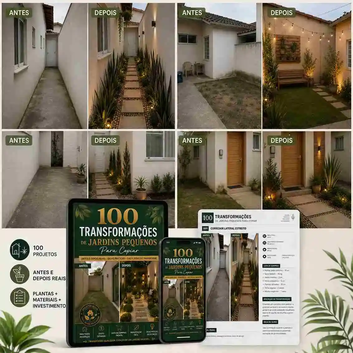 Antes e depois de projetos de jardins pequenos
