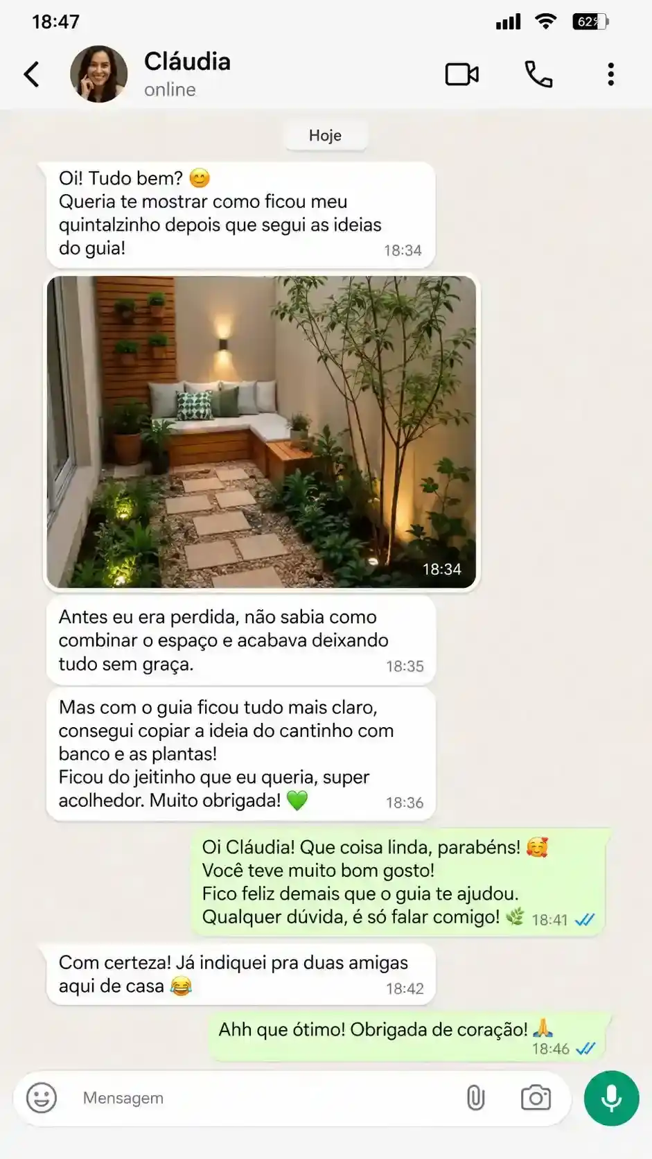 Feedback no WhatsApp sobre escolha e custo das plantas